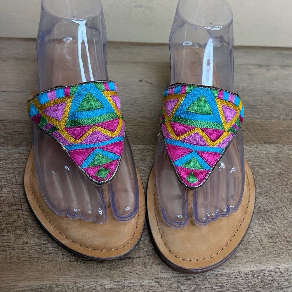 Z&L Boho Leather Embroidered Thong Sandals women’s size 38 shoes